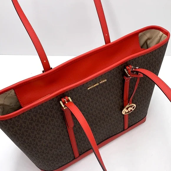 MICHAEL KORS
Jet Set Travel Large Logo Tote Bag Flame/ Brown signature c… - Picture 9 of 15